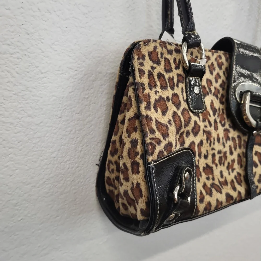 Hillard & Hanson Y2K Cheeta Print Faux Hair Shoulder Bag, Brown/Black
